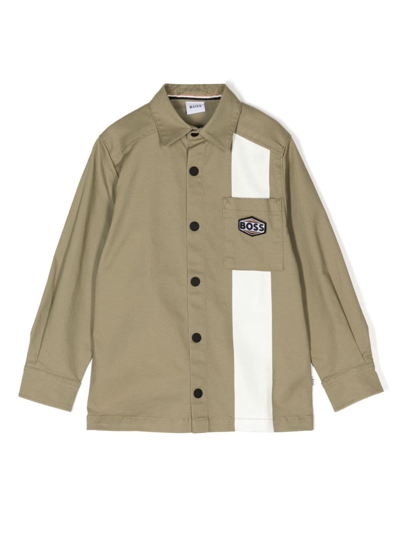 Bosswear Kids' Logo-patch Cotton Shirt In Brown