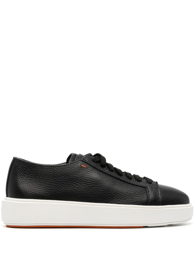 Santoni Polished-finish Lace-up Sneakers In Black