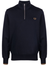 Fred Perry Pique Textured Half-zip Sweatshirt In Blue