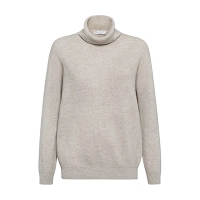 Brunello Cucinelli English Rib Sweater In Gris_oyster