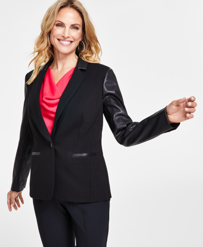 Inc International Concepts Women's Mixed-media Blazer, Created For Macy's In Deep Black