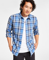 SUN + STONE MEN'S DIEGO PLAID LONG-SLEEVE SHIRT, CREATED FOR MACY'S