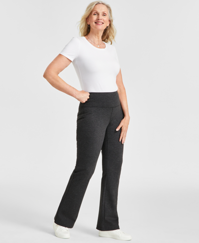 Style & Co Petite High-rise Pull-on Bootcut Ponte Pants, Created For Macy's In Charcoal Heather