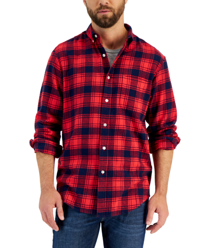 Club Room Men's Regular-fit Plaid Flannel Shirt, Created For Macy's In Fire Plaid