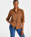 STYLE & CO PETITE PRINTED PERFECT SHIRT, CREATED FOR MACY'S