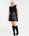 BAR III PLUS SIZE STUDDED FAUX-LEATHER MINISKIRT, CREATED FOR MACY'S
