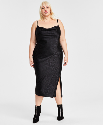Bar Iii Women's Sleeveless Jacquard Cowlneck Midi Dress, Created For Macy's In Deep Black