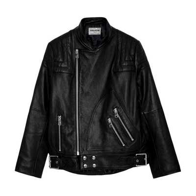 Zadig & Voltaire Leather Biker Jacket In Noir