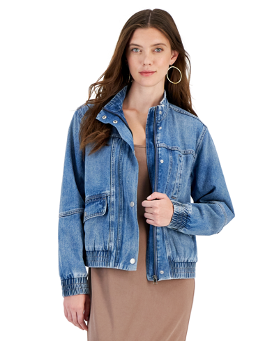And Now This Now This Womens Denim Bomber Jacket Ribbed Scoop Neck Maxi Dress Created For Macys In Blue Wash