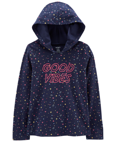 Carter's Little Girls Good Vibes Jersey Hoodie In Blue