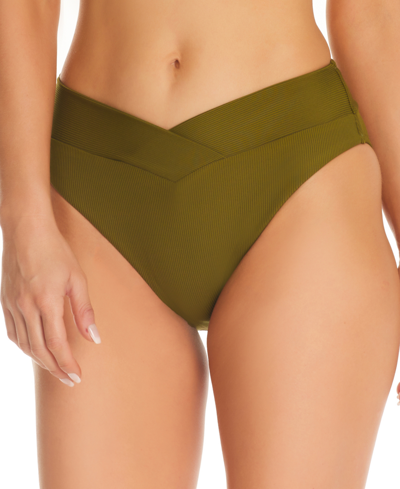 Bar Iii Womens Ribbed Notch Front Bikini Top V Waist Bikini Bottoms Created For Macys In Field Green