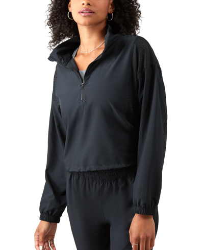 Champion Women's Quarter-zip Woven Long-sleeve Top In Black