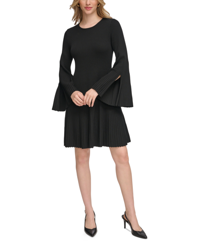 Calvin Klein Women's Bell-sleeve A-line Sweater Dress In Black