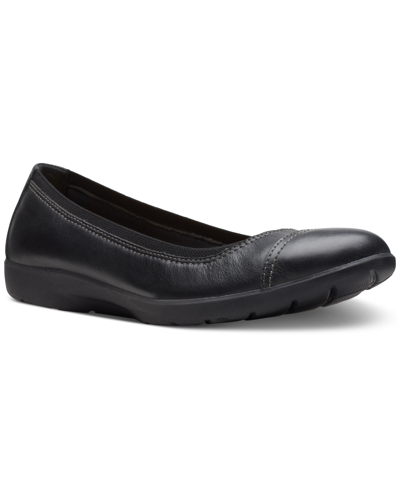 Clarks Women's Meadow Opal Cap-toe Comfort Flats In Black Leat