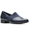 Clarks Juliet Gem Womens Leather Slip On Loafer Heels In Navy Combi