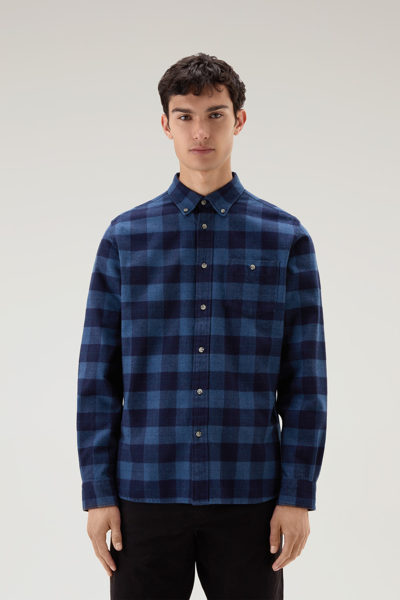 Woolrich Men Blue Check Size L In Blue Check