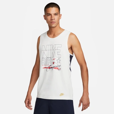 Nike Mens  Dri-fit Primary Hoops Tank In Summit White/red/blue