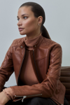 Reiss Adelaide - Tan Leather Collarless Quilted Jacket, Us 2