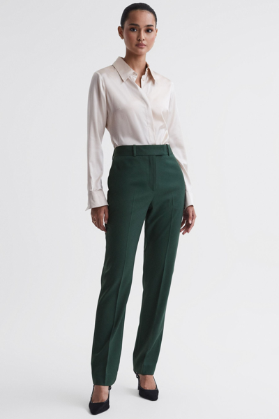 Reiss Slim - Bottle Green Jade Slim Slim Fit Wool Blend Mid Rise Suit Trousers, Us 12