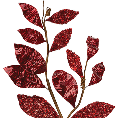 Frontgate Glitter Metallic Magnolia Leaf Stems, Set Of Six