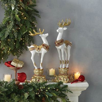 Frontgate Set Of 2 Mark Roberts Jeweled Fancy Pedestal Deer