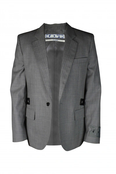 Off-white Pinstriped Wool Blazer With Signature Detail In Gray