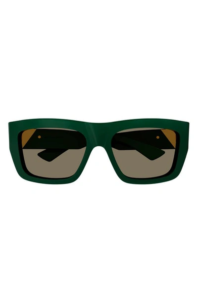 Bottega Veneta Bv1178s Acetate & Metal Rectangle Sunglasses In Green