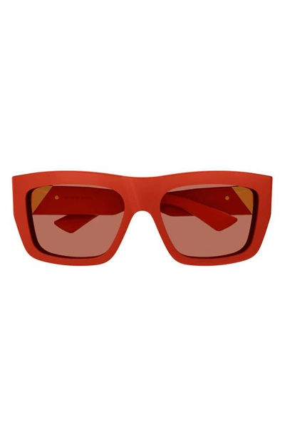 Bottega Veneta Bv1178s Acetate & Metal Rectangle Sunglasses In Orange