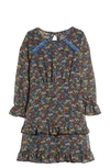 Ava & Yelly Kids' Floral Long Sleeve Tiered Dress In Blue Multi