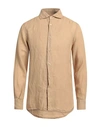 Glanshirt Man Shirt Camel Size 16 Linen In Beige