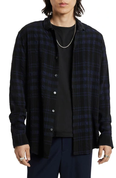 John Varvatos Orchard Textured Plaid Button-up Shirt In Blue Black