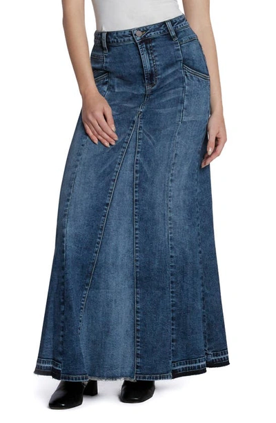 Wash Lab Denim Bliss Flare Denim Maxi Skirt In Shine Blue