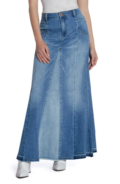 Wash Lab Denim Bliss Flare Denim Maxi Skirt In Spark Blue