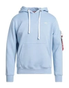 Alpha Industries Man Sweatshirt Light Blue Size S Cotton, Polyester