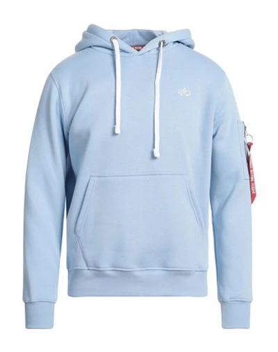 Alpha Industries Man Sweatshirt Light Blue Size S Cotton, Polyester