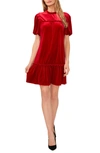Cece Ruffle Detail Velvet Shift Dress In Luminous Red