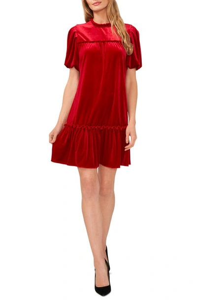 Cece Ruffle Detail Velvet Shift Dress In Luminous Red