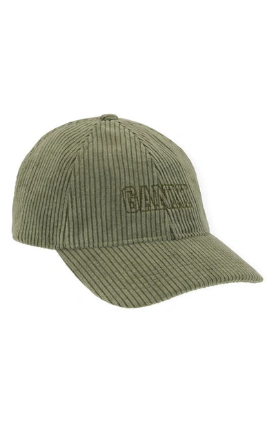 Ganni Green Corduroy Cap Hat In Olive Drab
