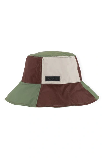 Ganni Patchwork Recycled Polyester Bucket Hat In Kalamata