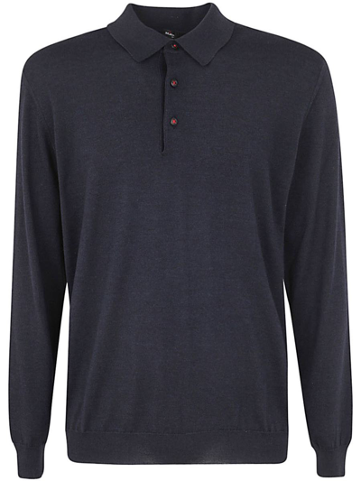 Kiton Men's Cashmere Rib Polo Sweater In Navy