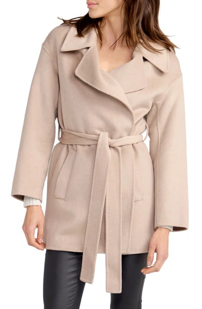 Belle & Bloom Eternal Flame Tie Waist Wool Blend Coat In Sand