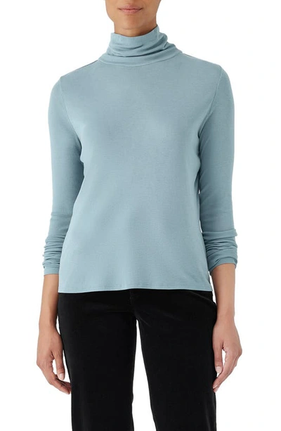 Eileen Fisher Heathered Long-sleeve Turtleneck Top In Seafoam