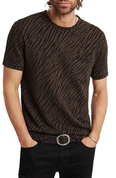John Varvatos Kuhl Print Cotton Blend T-shirt In Dark Brown