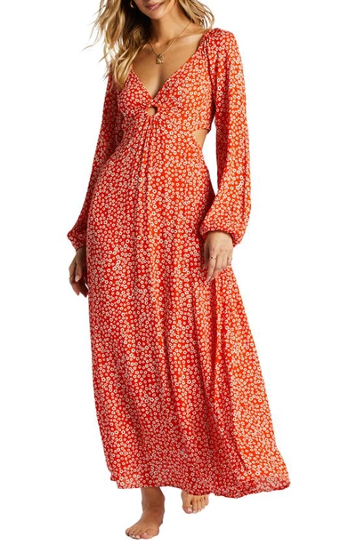 Billabong Last Call Cutout Long Sleeve Maxi Dress In Fire Side | ModeSens