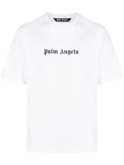 Palm Angels White Short-sleeved T-shirt With Monogram Pa Embroidery In White Black