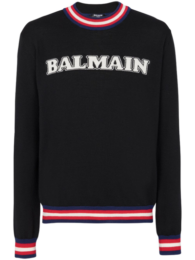 Balmain Logo-jacquard Merino Jumper In Black  