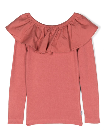 Molo Kids' Renate Ruffle-collar Sweatshirt In 粉色