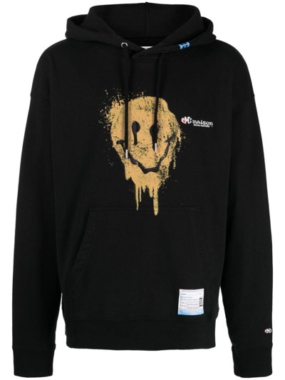 Miharayasuhiro Smiley Face-print Cotton-jersey Hoodie In Black