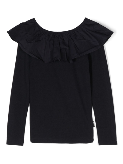 Molo Kids' Renate Ruffle-collar T-shirt In 黑色