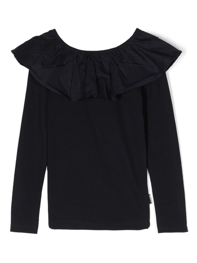 Molo Kids' Renate Ruffle-collar T-shirt In Black